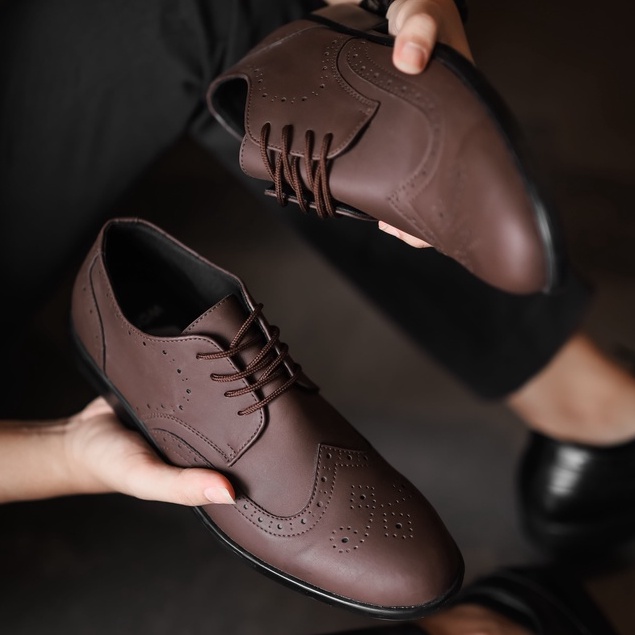 Wingtip Brown | Sepatu Pantofel Formal Kasual Kerja Kuliah Pria Cowok Men Lokal Laces | FORIND Worka