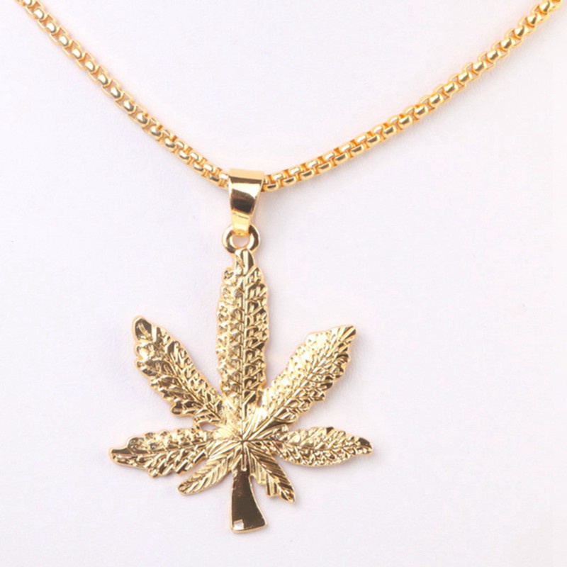 18K Gold Plated Necklace Weed Marijuana Leaf Pot Diamond Pendant Necklace