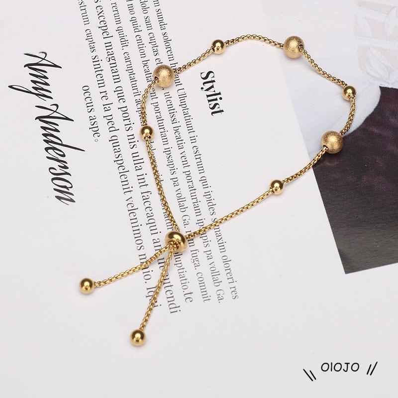 Gelang Adjustable Bahan Titanium Steel Warna Emas Gaya Korea Untuk Wanita