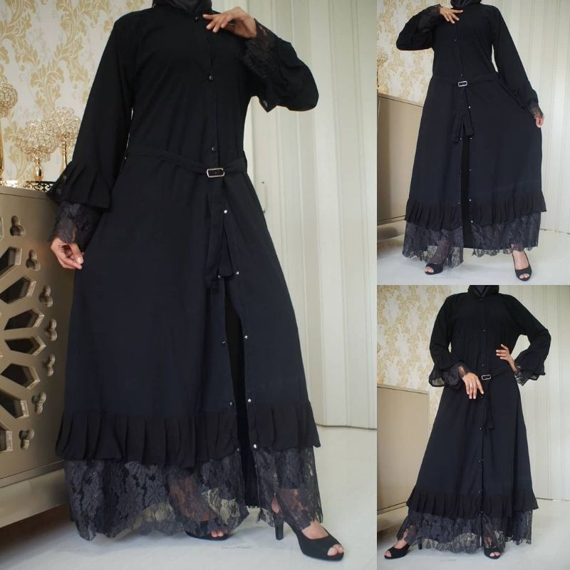 gaun pesta dinas abaya gamis wanita dress muslimah syar'i hitam turkey saudi outer maxi