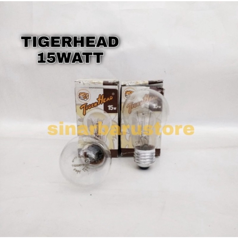 Lampu Bohlam Pijar E27 Tiger Head 15 Watt Clear Bening