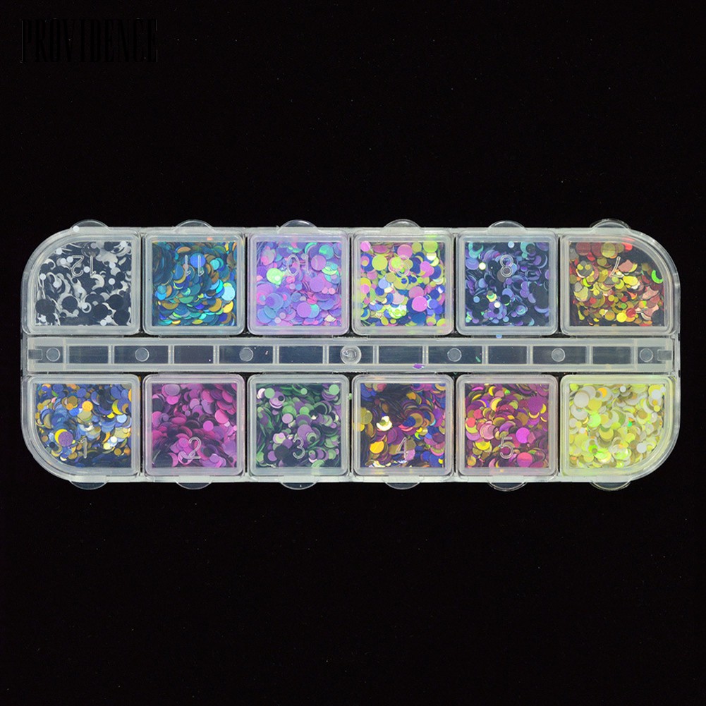 Providence 12 Grid Glitter Mixed Mirror Round Nail Art Sequins DIY Manicureation