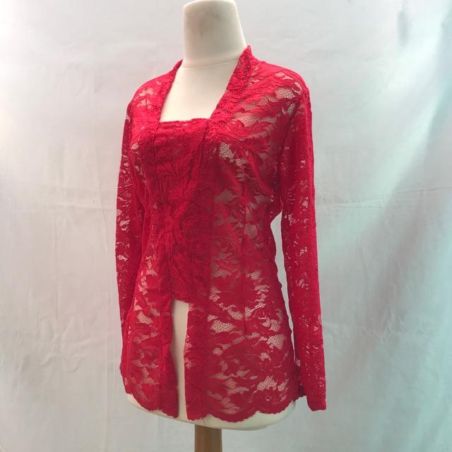Kebaya Bali Brokat Sofia Bed Kutu Baru Atasan Tradisonal Modern Warna Seri 2-Merah
