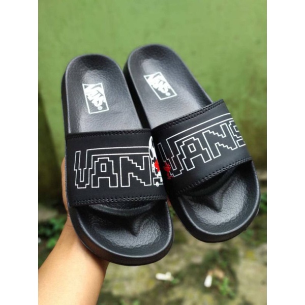 Sandal vans Peanuts, sandal slide vans marvel impor, sandal vans Snoopy Slide