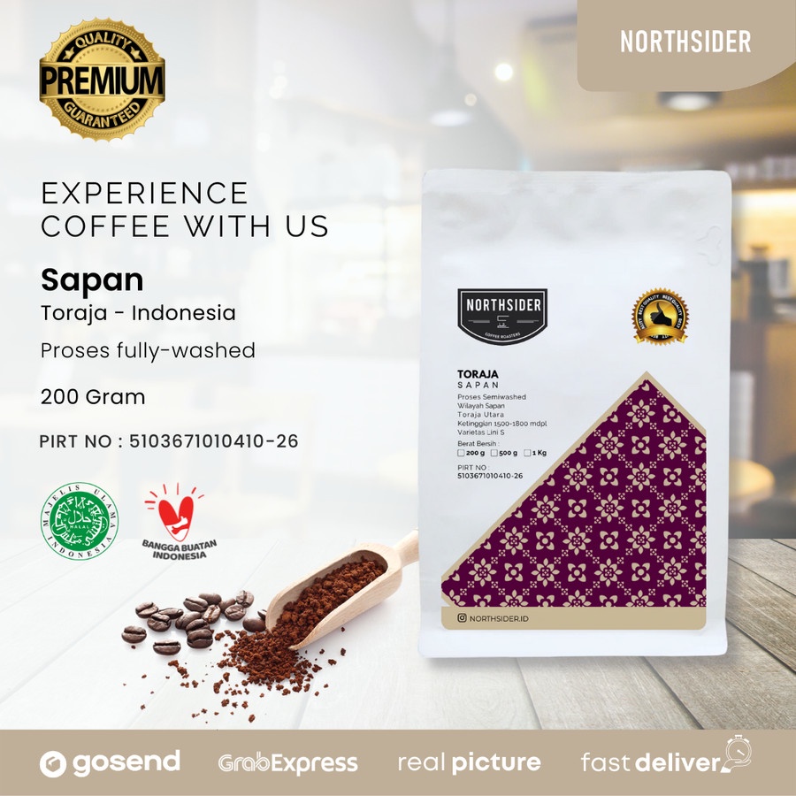 BIJI KOPI ARABIKA TORAJA SAPAN DRY HULLED - 200GR NORTHSIDER COFFEE