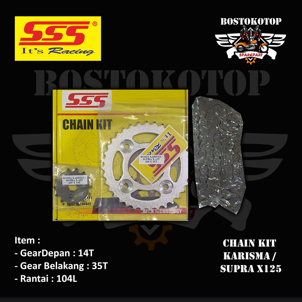 SSS Chain Kit Gear Gir Set Karisma Kharisma Supra X 125 Satu Set Lengkap Gear Depan Belakang Rantai 