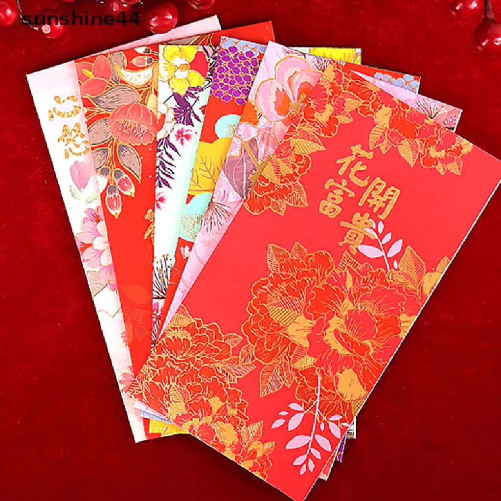 Sunshine 6Pcs 2023 Amplop Merah Motif Bunga Mekar Untuk Pernikahan / Festival