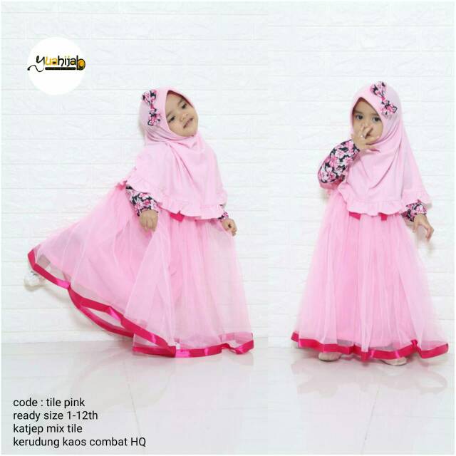 Set baju  pesta  muslim anak  perempuan bahan tutu tile umur  