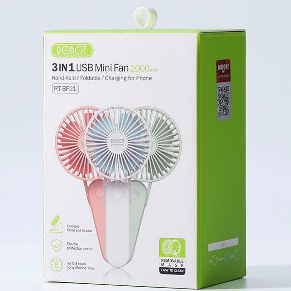 Robot RT-BF11 / Olike PF1 Kipas Angin Portable Mini Fan &amp; Powerbank 2000mAh