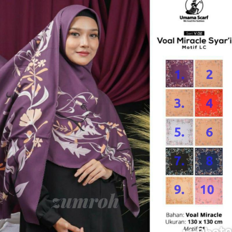 Hihab segi empat syari voal miracle motif by umama