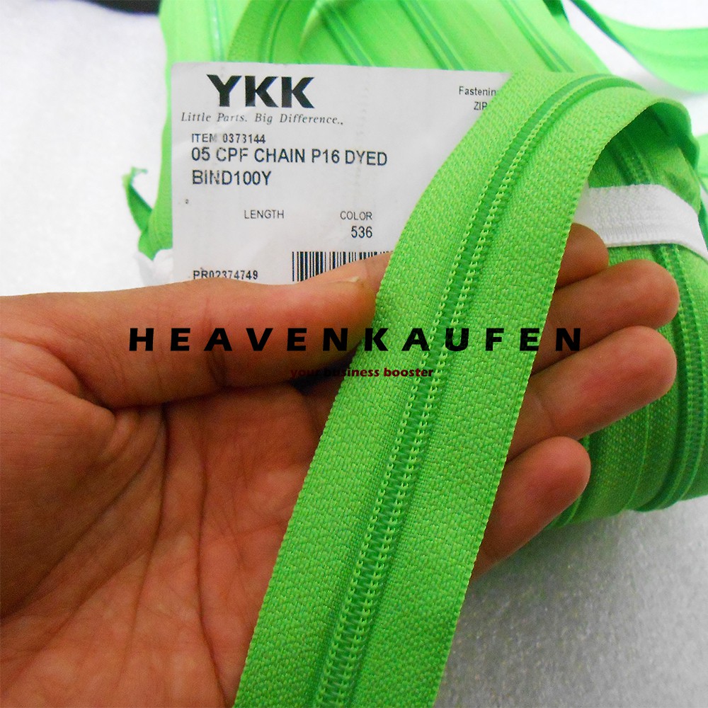 Resleting / Zipper YKK No 5 Warna Hijau Muda Kode Warna 536 Meteran Murah