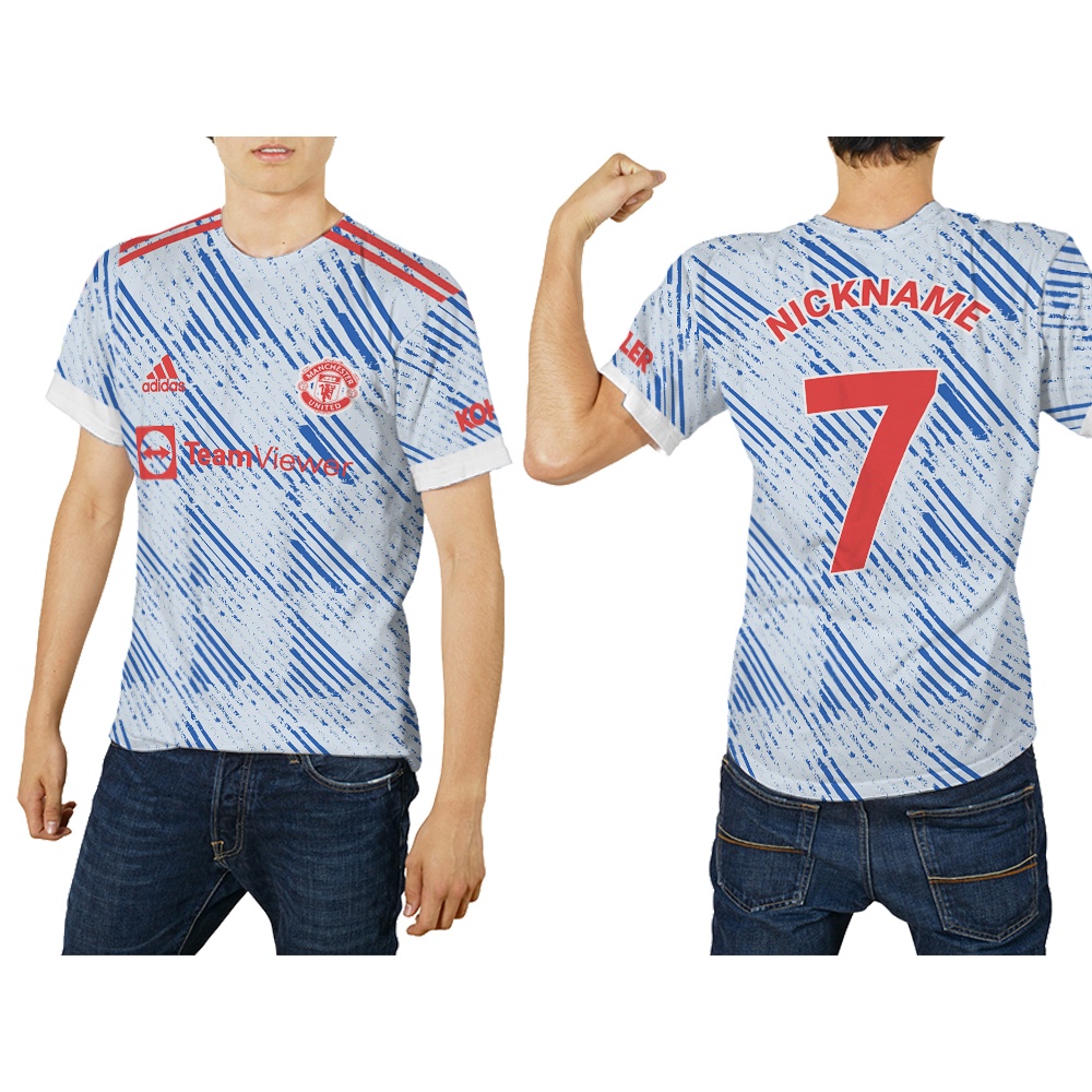 Baju Kaos Jersey Manchester United 2021 Away O-Neck Free Custom Name + Nomor Full Printing Dewasa Pr