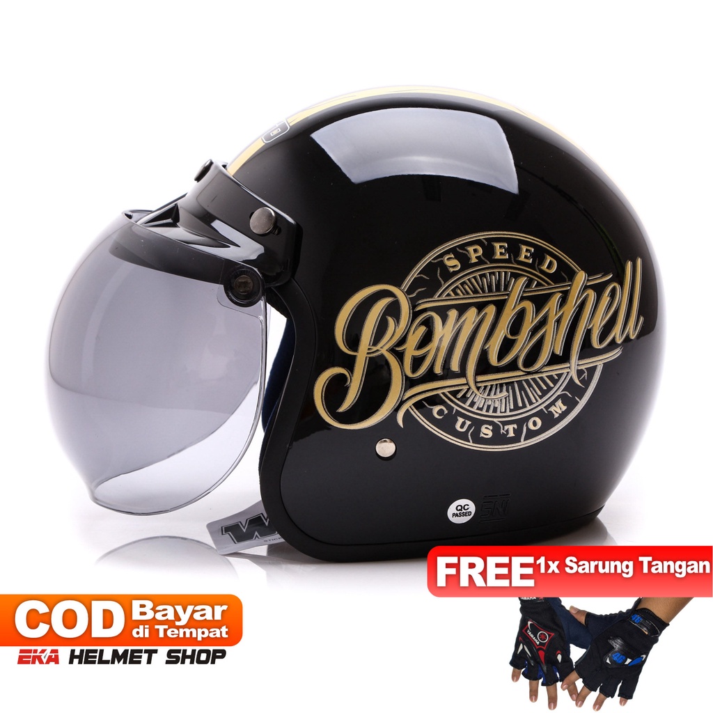 [Helm Dewasa] WTO Helm Retro - Bombshell - Hitam Gold + Promo Gratis Sarung Tangan