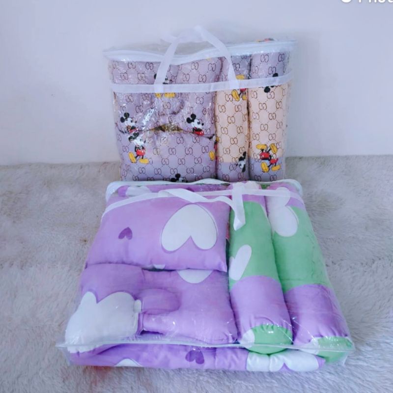 1 Set Bedcover Bayi Bantal dan Guling / Selimut Bayi / Kasur Bayi / Alas Tidur