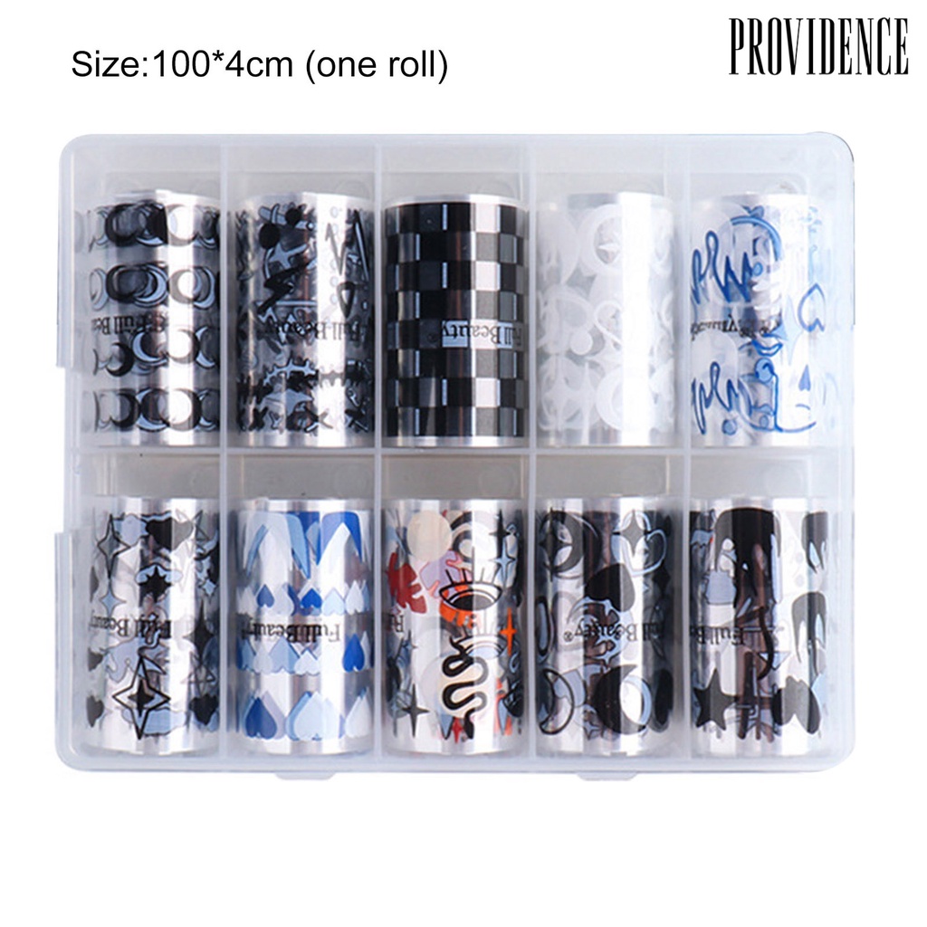 Providence 10Pcs/Set Nail Transfer Various Patterns DIY Colorful Nail Plaid Decal Adhesive Slider for Female