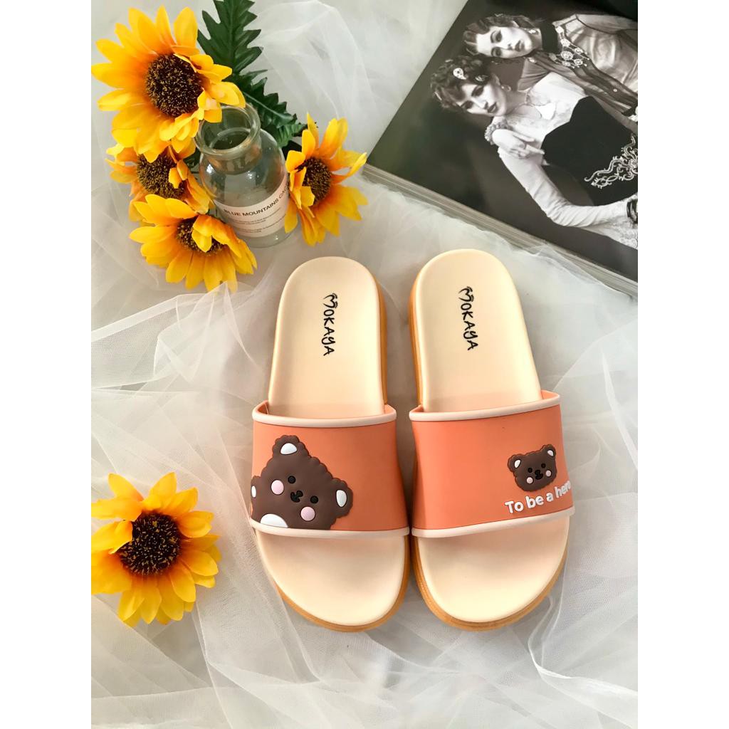 Sandal Slop Boneka Bear Mokaya 1902W-931 dan Mokaya 1902W-B61-Orange-Pink