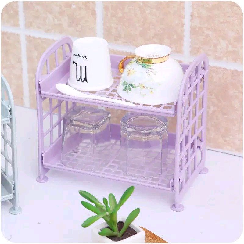 Rak Bumbu Dapur Bertingkat Plastik Mini Kuat 2 Tingkat-Rak Kamar Mandi 2 Layer