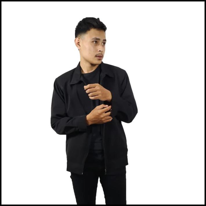 Jas Pria Jas Resleting Semi Formal Elegan Gaya Hitam M