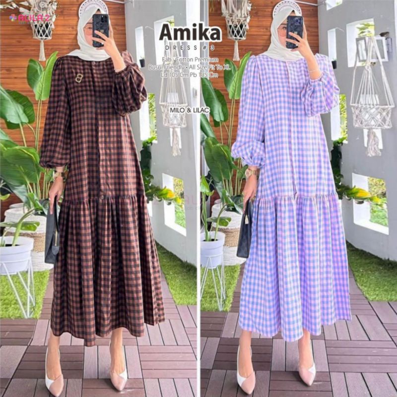 AMIKA LONG DRESS #3 BY ALILA2 / GAMIS MOTIF KOTAK KOTAK BERBAHAN COTTON PREMIUM QUALITY / MAXI DRESS