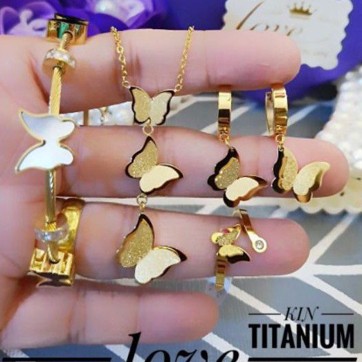 Titanium Set Perhiasan Kupu Wanita 0912n