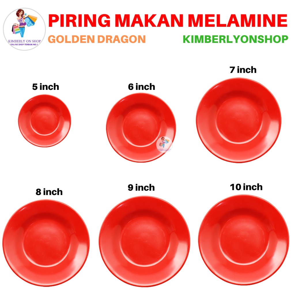 Piring Makan Saji Melamin Cekung Merah Golden Dragon