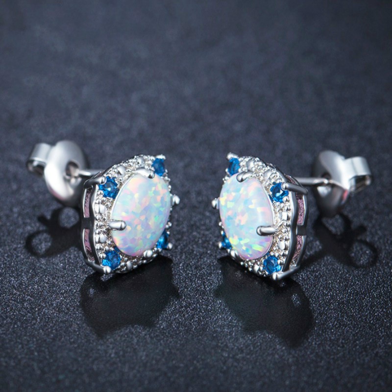 Fashion Jewelry Stud Earrings Rhombic Pattern Earring With White Oval Opal For Women Gifts