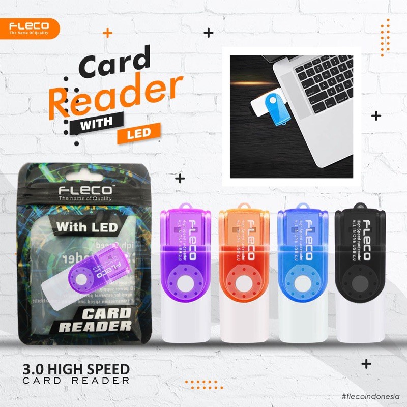 PROMO CARD READER FLECO ORIGINAL MULTY PUTAR 4in1 IC LED INDIKATOR SUPPORT UP TO 512GB