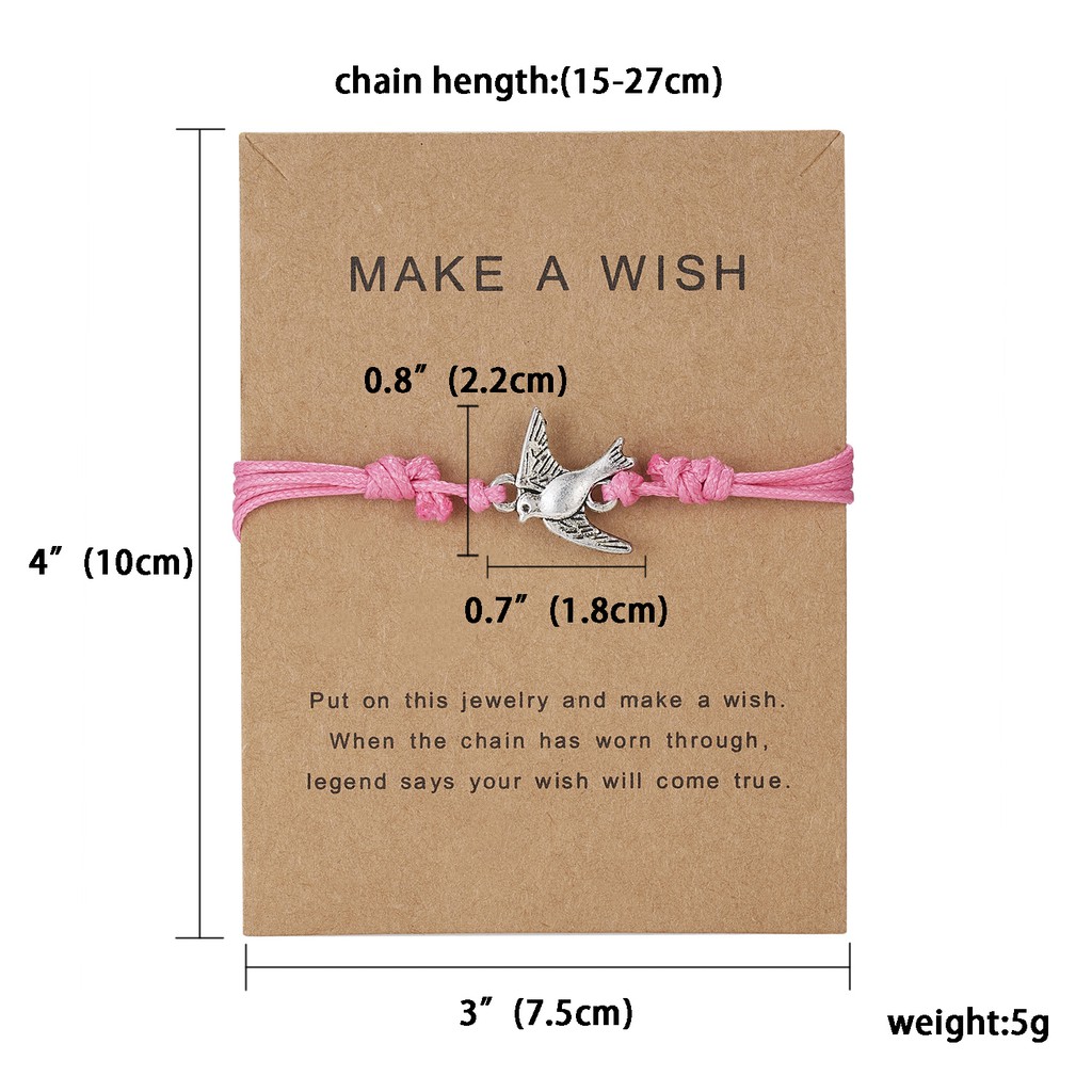 Wish Gelang Persahabatan Tali Adjustable Dengan Charm Hati Untuk Priawanita