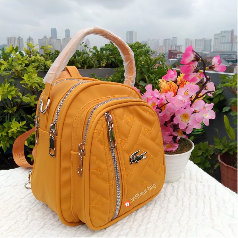 tas ransel 4 ruang bahan nilon bordir depan ukuran T21xL19 x9 cm.-Kuning