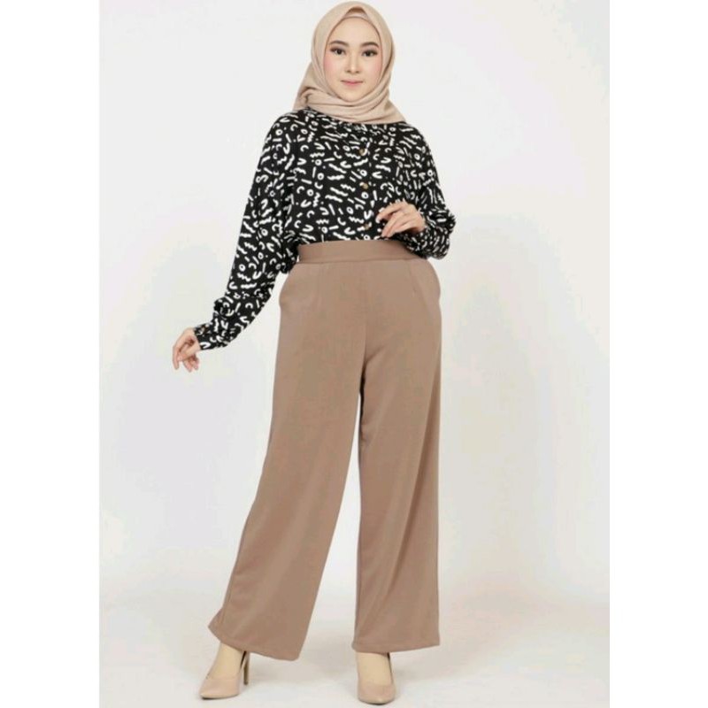 CELANA SCUBA JUMBO WANITA PRIMIUM CUTBRAY IMPOR KULOT PANTS PUTIH