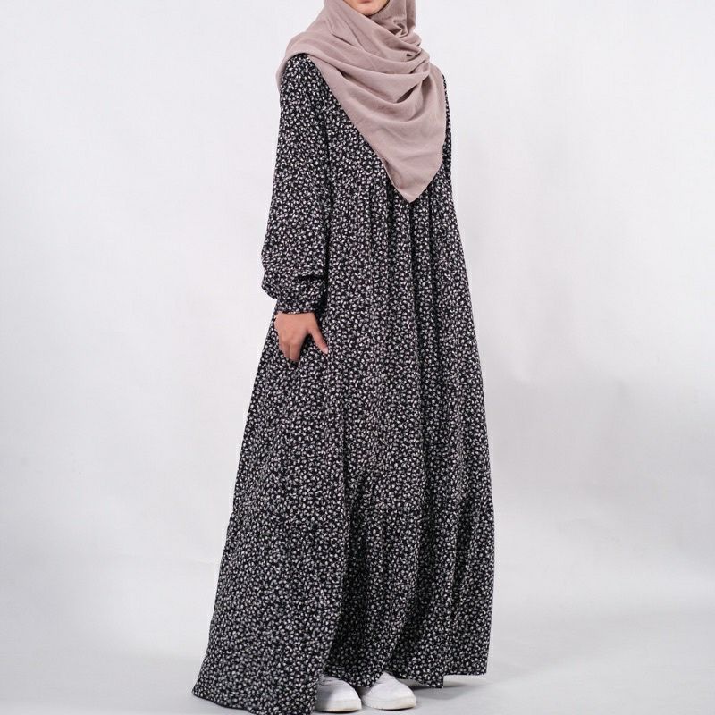 SHOFIA DRESS BY SISTRSIDE BLACK / GAMIS DRESS CRINKLE MOTIF / KOREAN DRESS / Maxy dress gamis motif 