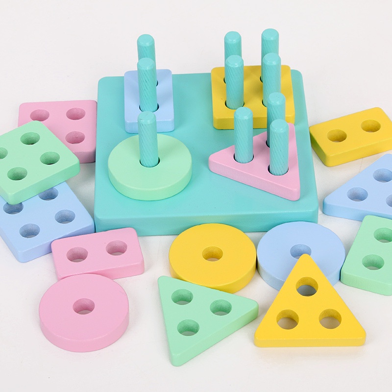 [ Giggel ] Shape Sorting Wooden Toys / Mainan Edukasi Anak / Mainan Kayu anak / Mainan Kayu Alphabet / Wooden Alphabet Toys / Basic Shape Sorting Kayu Balok 4 Shape Block