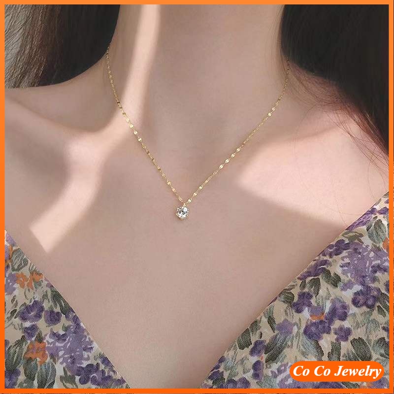 Japan and South Korea Simple Temperament Trend Single Diamond Pendant Necklace Female Clavicle Chain 2021 New Ins Fashion Accessories Jewelry Gift