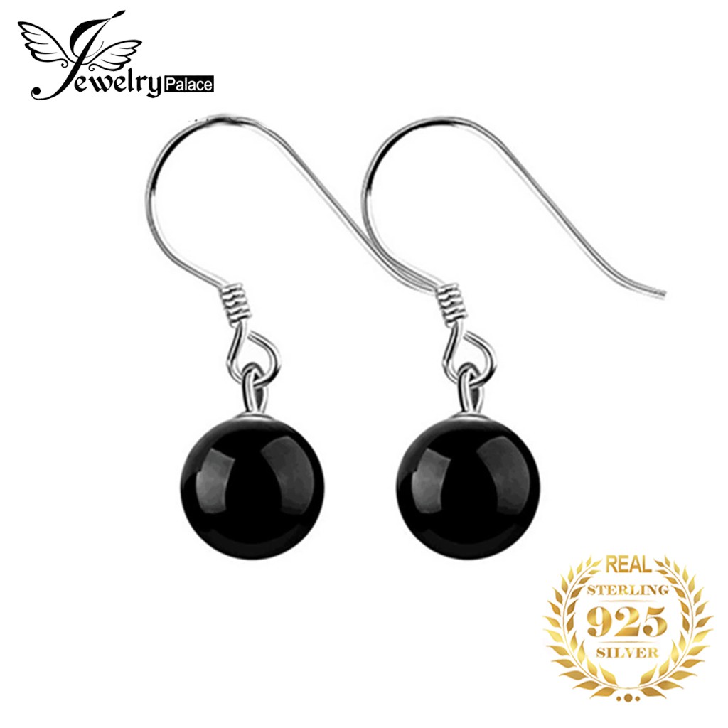 925 Anting Perak Murni untuk Wanita Obsidian Ear Hook Fashion Perhiasan