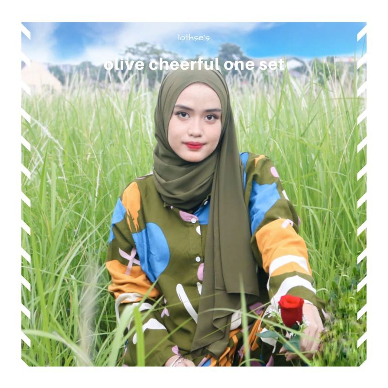 Olive cheerful one set/setelan wanita lengan panjang/setelan wanita/set tie dye/tie dye