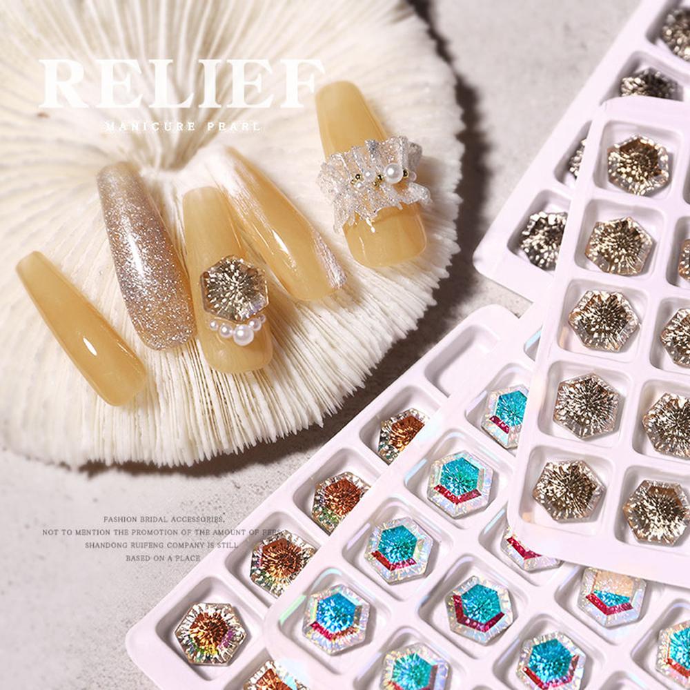 R-flower Nail Rhinestones Aksesoris Paku Ukir Shing 3D Bulat