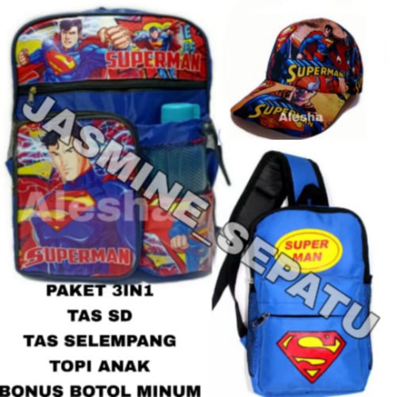 TAS RANSEL ANAK LAKI KARAKTER KARAKTER 3IN1 SPIDERMAN CAPTAIN  SUPERMAN