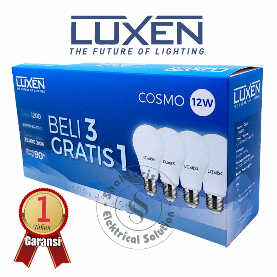 LUXEN LAMPU LED BULB 3 GRATIS 1 12W 12 WATT COSMO MURAH BERGARANSI