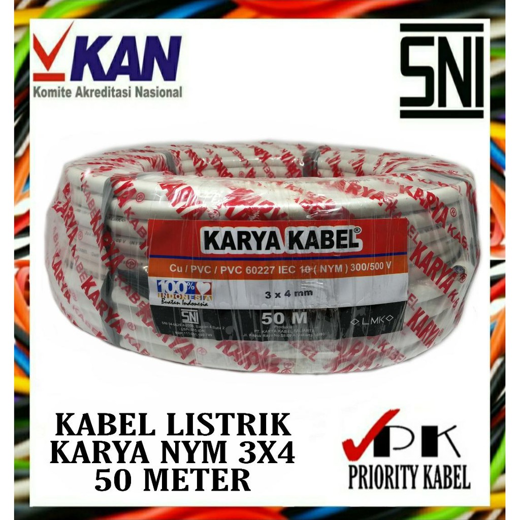 Kabel Listrik Kawat KARYA NYM 3x4 50meter (50m)