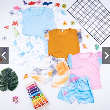 SETELAN ANAK RUFFLE MARINA TIE DYE COMBINATION / SET BAJU ANAK CEWEK USIA 1- 8 TAHUN TIE DYE EDITION