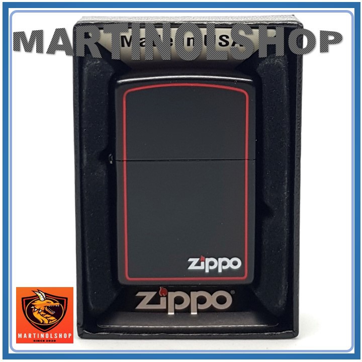 Korek Api Zippo Matte Hitam List Merah Grade Ori