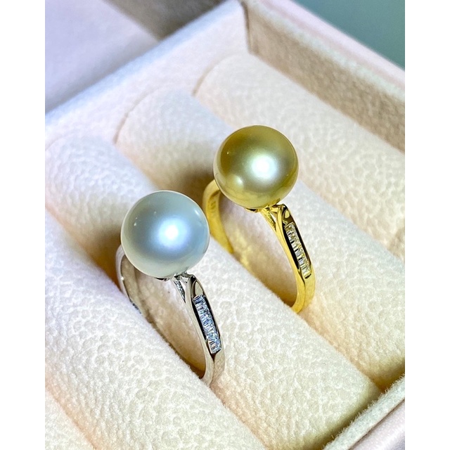 Cincin mutiara laut warna emas mewah/ cincin mutiara asli / cincin motif inten