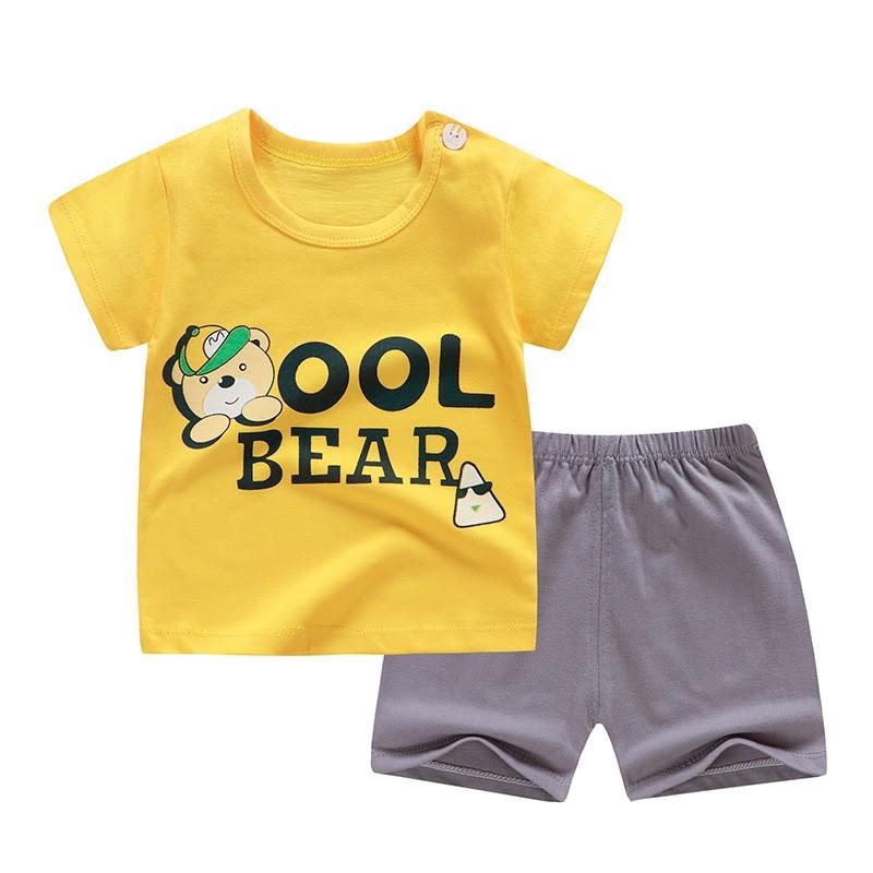 Setelan Fashion [ Yellow Bear ] Baju Anak Laki-laki &amp; Perempuan [ Usia 2 -5 Tahun ] HM691