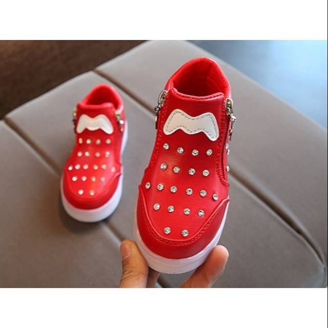 Sepatu Boot Anak Lampu Import Evisu Diamond Stoods Zipper Black Merah