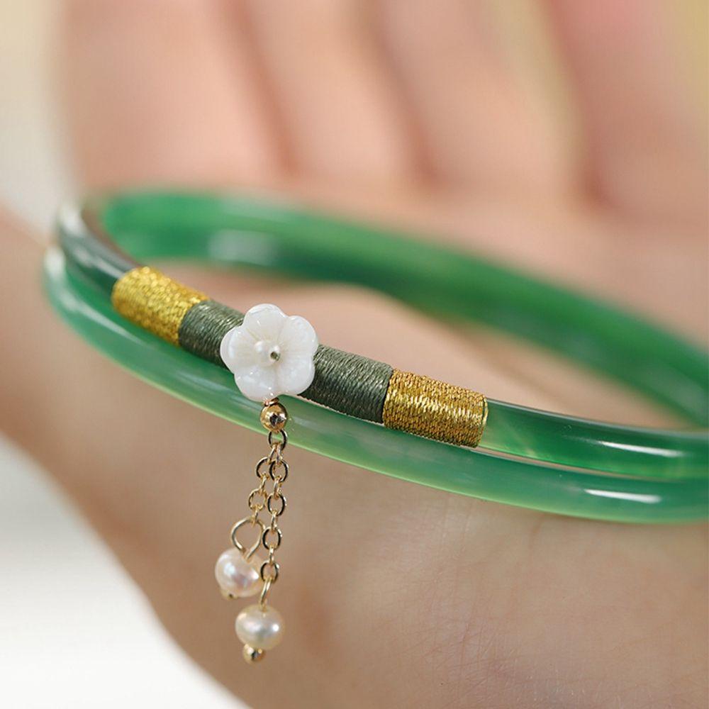 AUGUSTINA Hetian Jade Bracelet Elegant 2PCS/Set Flower Minimalism National Style Wedding Jewelry Chinese Style Jewelry