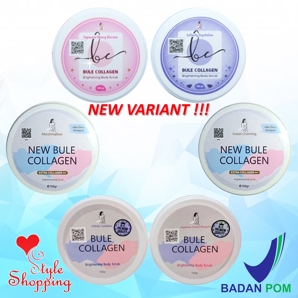 Bule Collagen Kemasan Terbaru Body Scrub Whitening Japanese, Infinity, Sweet Charming, Marshmellow B