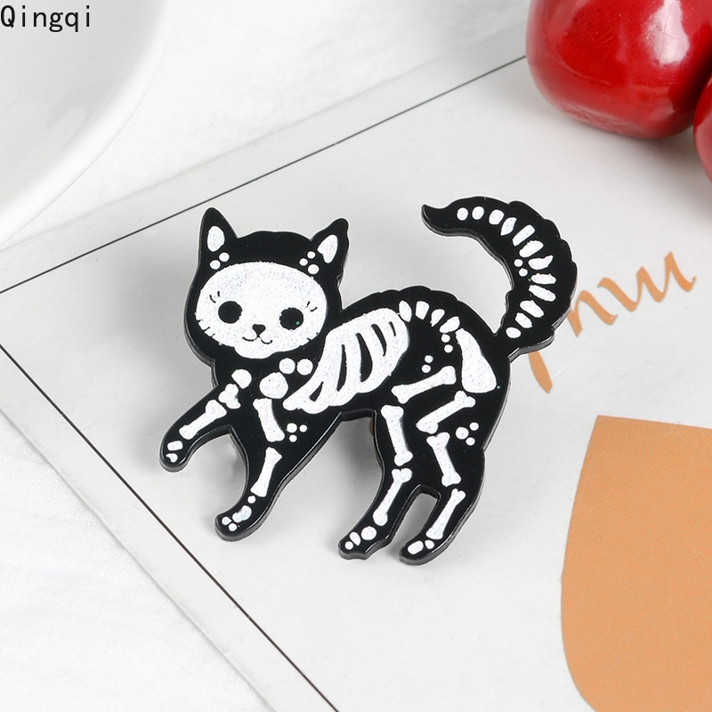 Bros Pin Enamel Bentuk Kucing Hitam Gaya Gothic Untuk Aksesoris