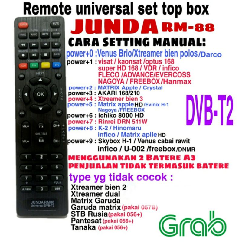 Remote Multi Set Top Box STB DVB T2 / Remote Universal Sky Box A1 Matrix Apple DLL