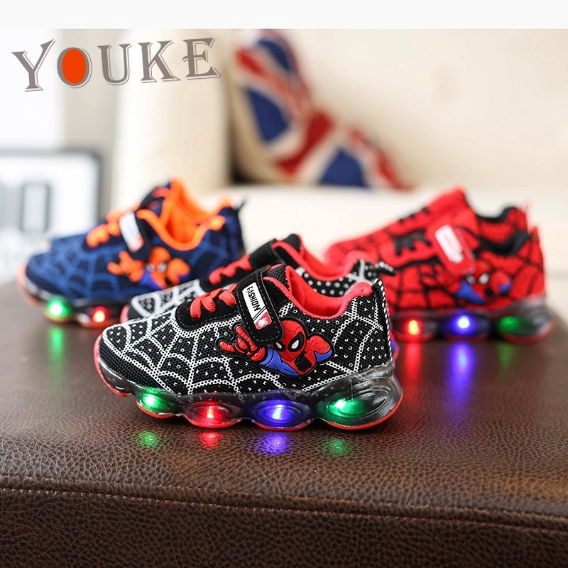 Superselleryouke ✨Sepatu Anak dengan Lampu LED Motif Kartun spiderman Superman dari Jakarta can cod