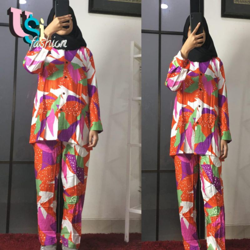 TIE DYE PIYAMA SET / ONE SET MOTIF TERBARU HITS / SETELAN WANITA DEWASA BISA COD-SALE- MERAH KACA